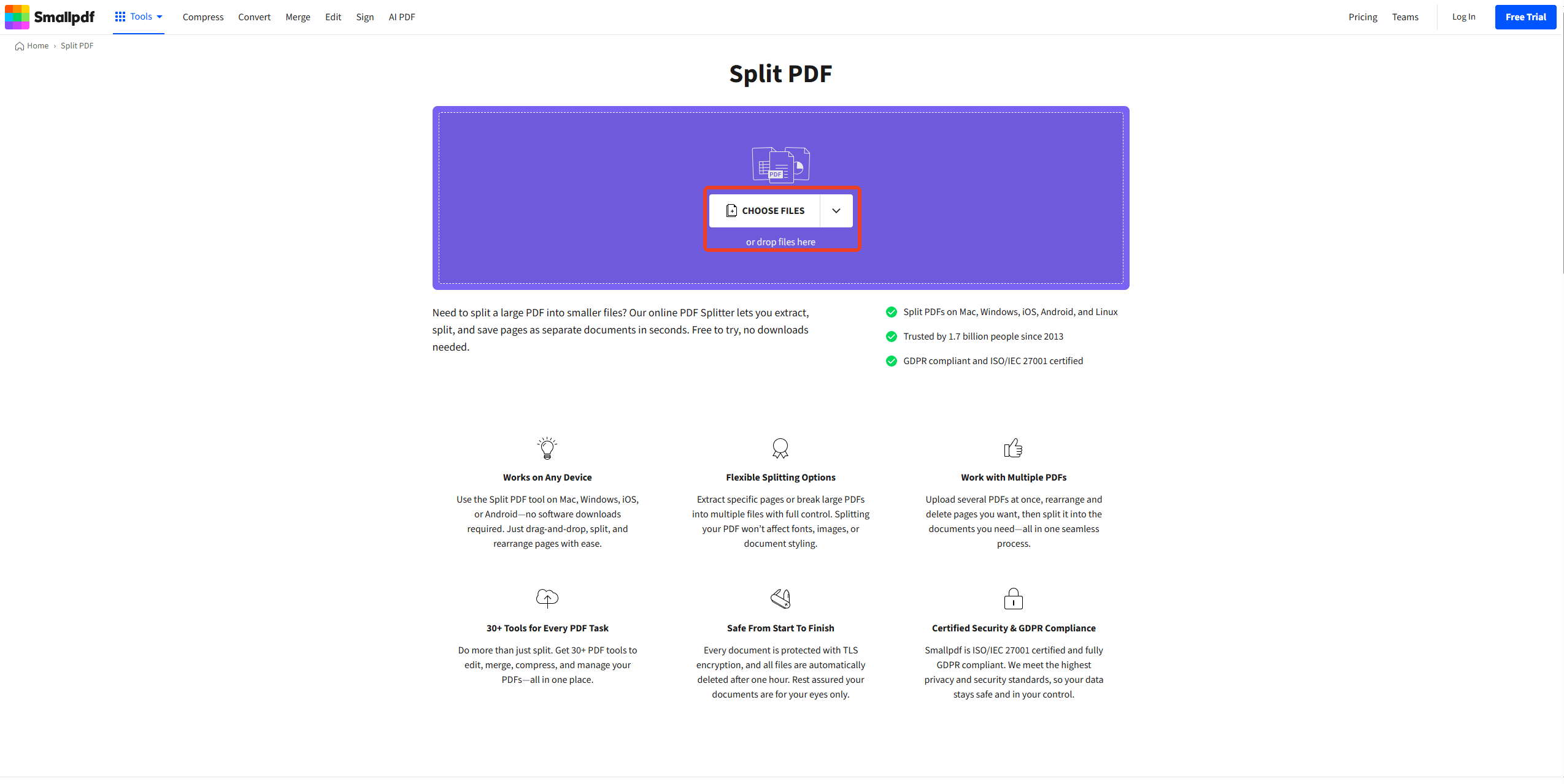 Go to the Smallpdf tool site