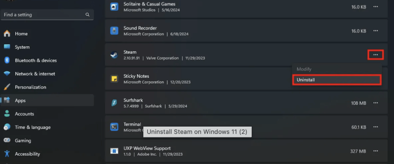 Uninstall Steam