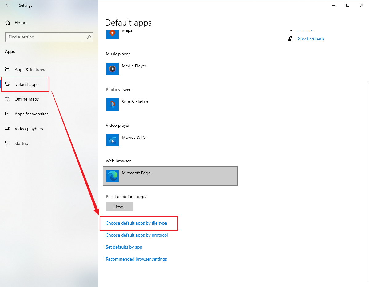 Click Choose default apps by file type to set the default PDF view in Windows’ Settings