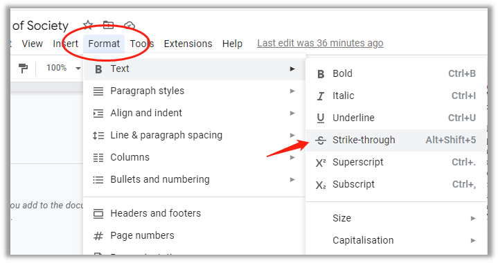 How to strikethrough text using Google Docs