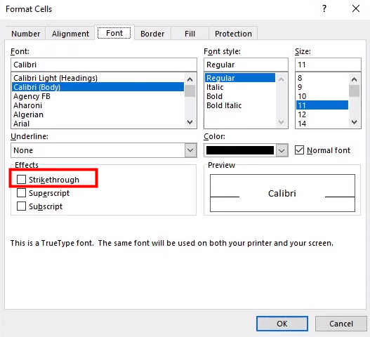 Strikethrough shortcut Excel