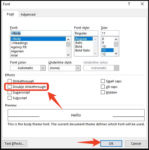 Double strikethrough in Outlook