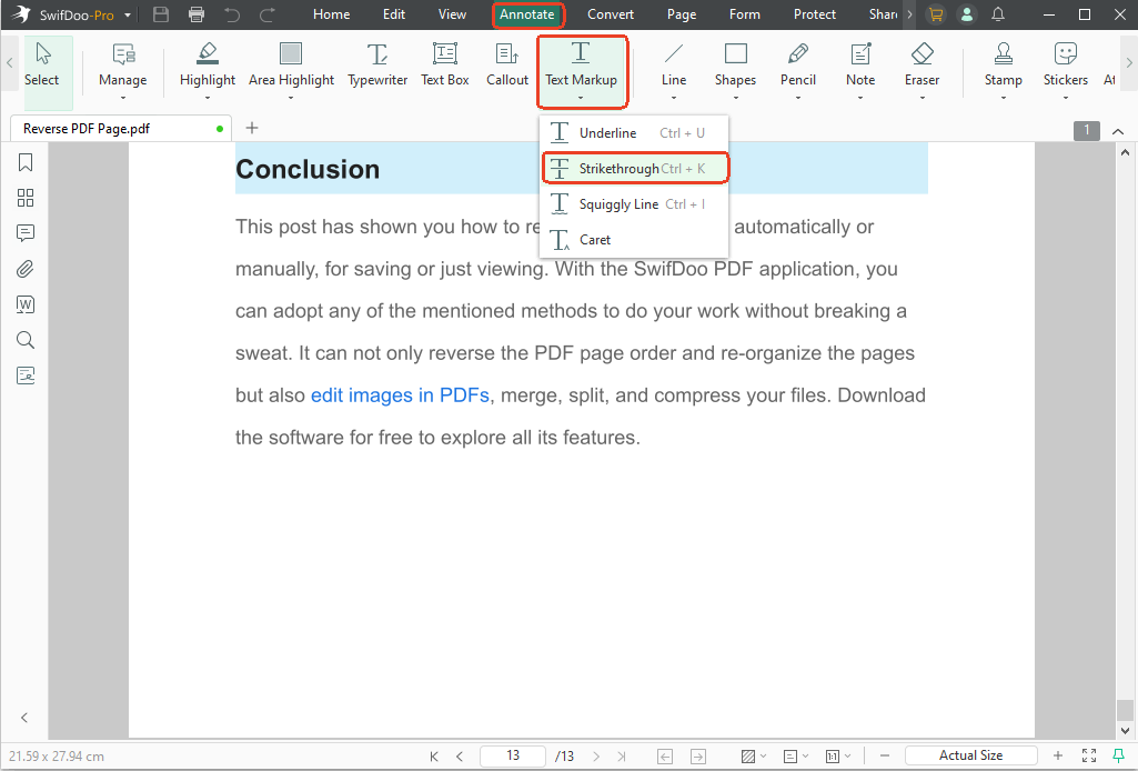 Text Markup > Strikethrough