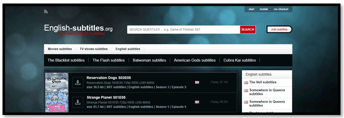 Subtitles download site - English-subtitles