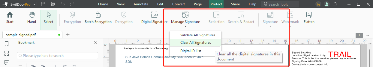 SwifDoo PDF Clear All Signature Tool