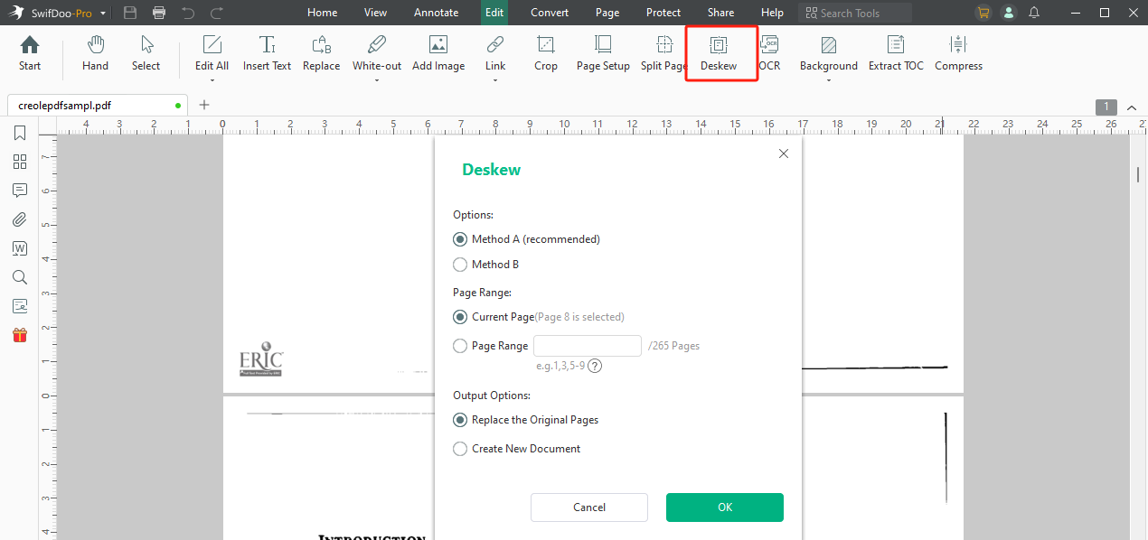 SwifDoo PDF Deskew PDFs Function