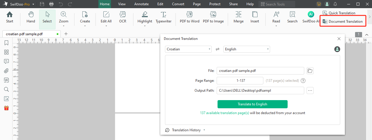 SwifDoo PDF Document Translate Croatian