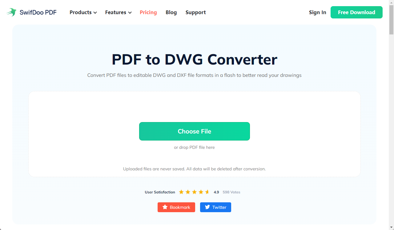 SwifDoo PDF Online PDF to DWG Page