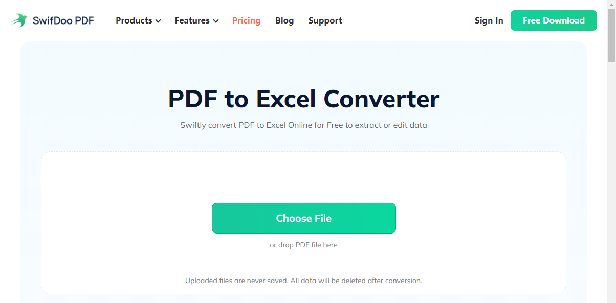 SwifDoo PDF Online PDF to Excel Converter