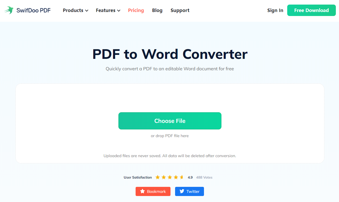 SwifDoo PDF Online PDF to Word Page