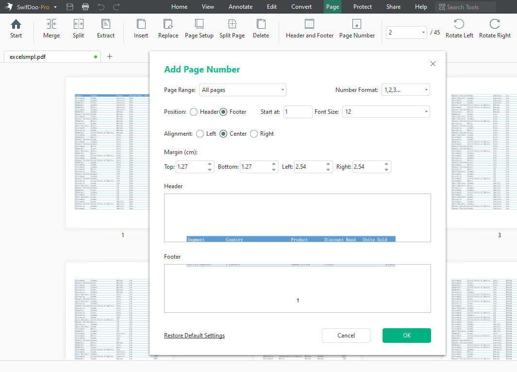 SwifDoo PDF Page Number Settings