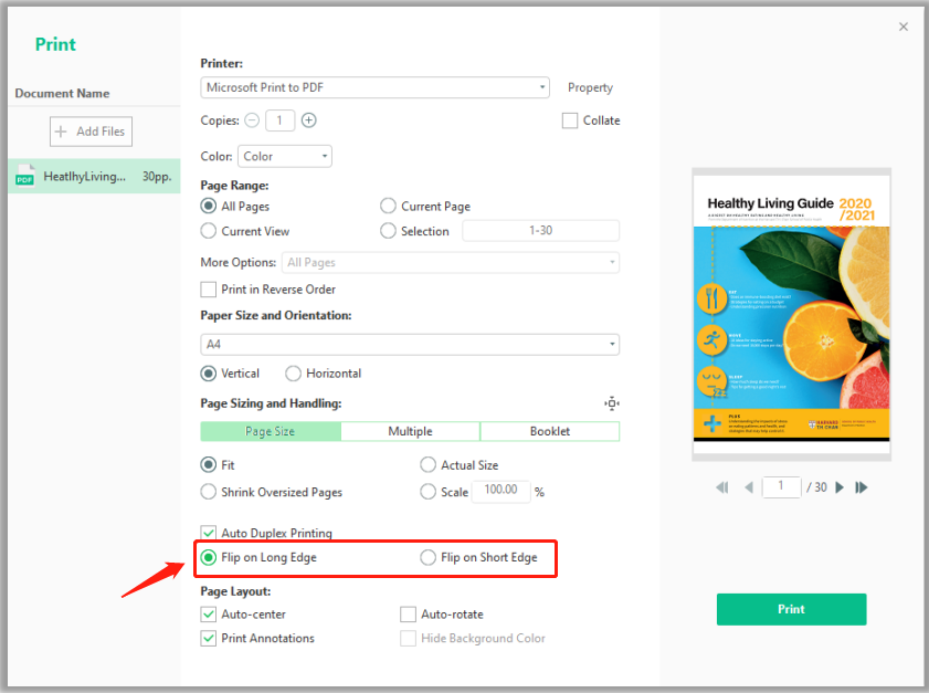 Flip on short edge or long edge in SwifDoo PDF