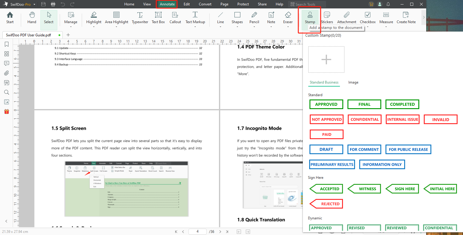 SwifDoo PDF Stamp Function