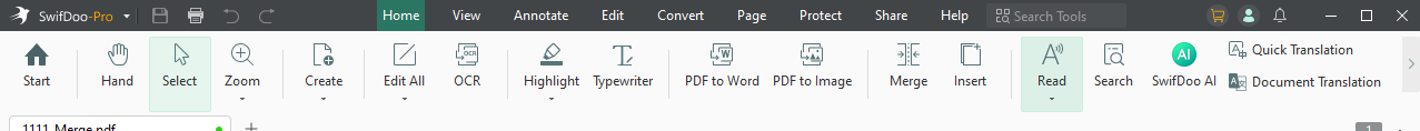 SwifDoo PDF Tool Bar