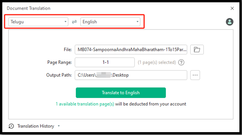 Telugu to English translation PDF with SwifDoo PDF 4