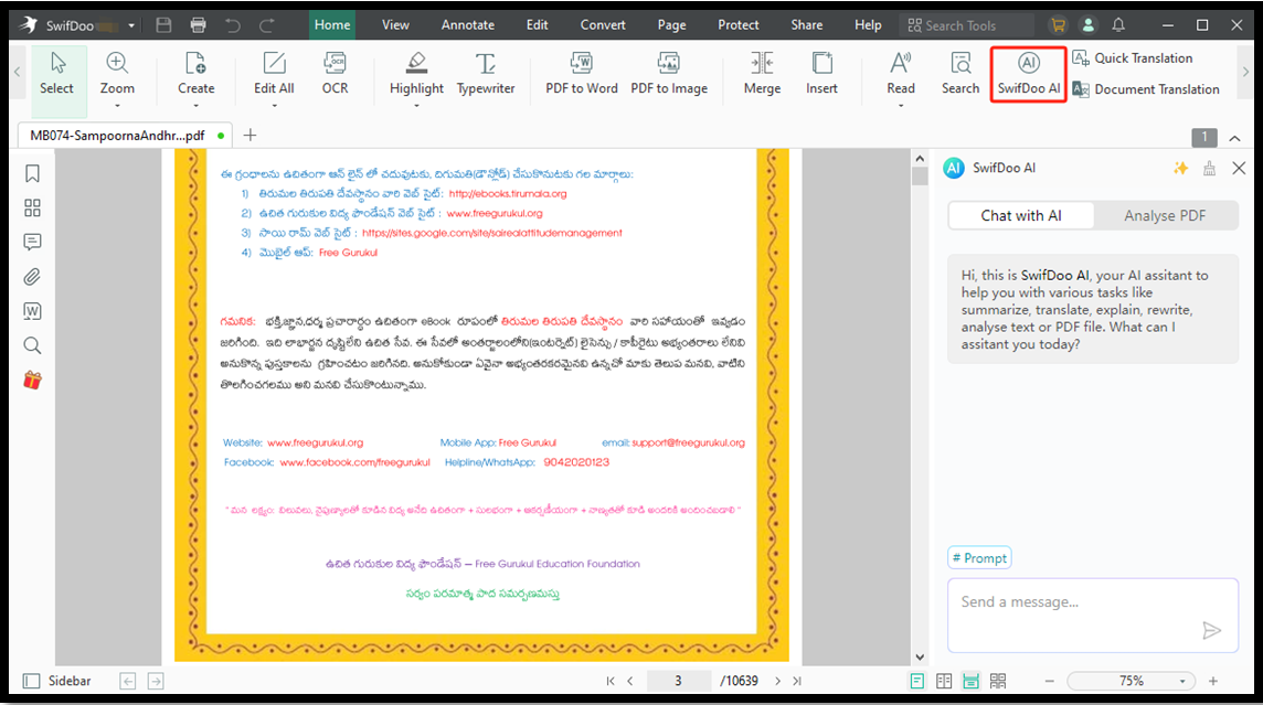 Telugu to English translation PDF with SwifDoo PDF 5