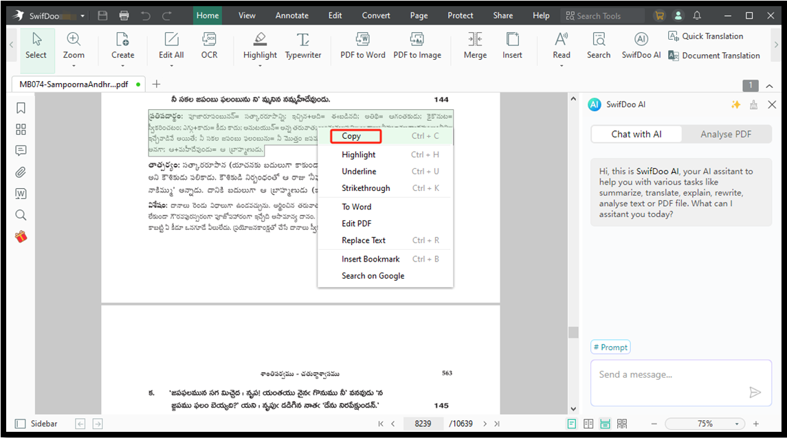 Telugu to English translation PDF with SwifDoo PDF 6