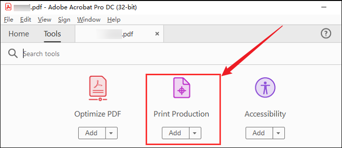 Click the Print Production option in Adobe Acrobat