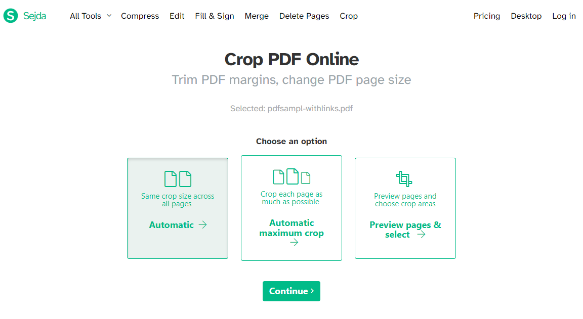 Three Cropping Modes in Sejda PDF