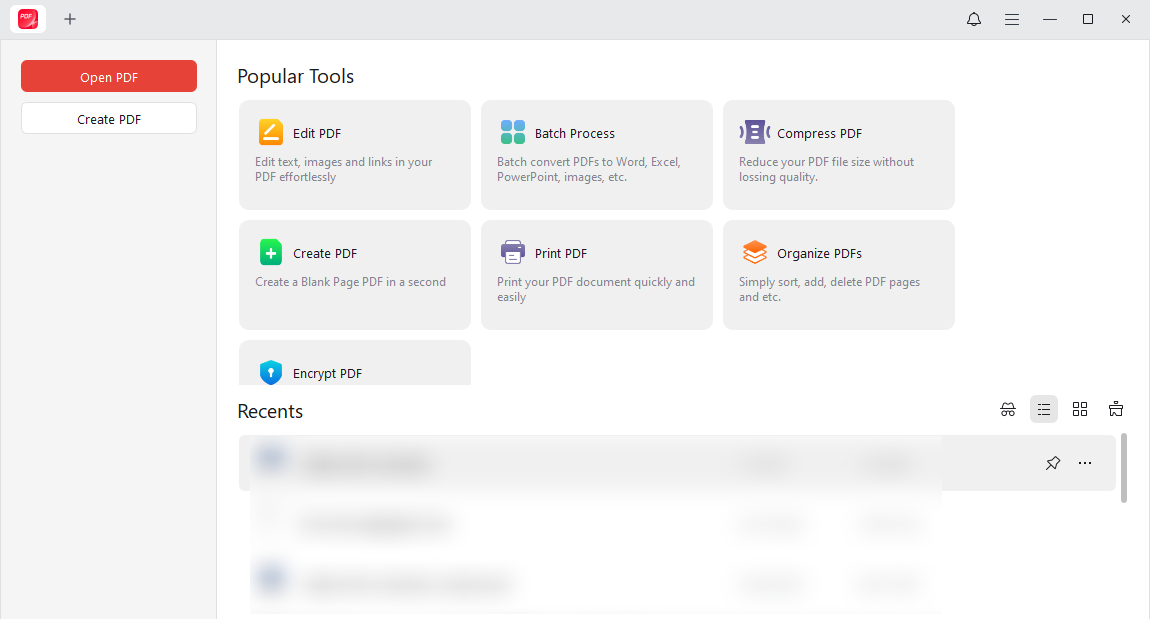 Main interface of JOPDF