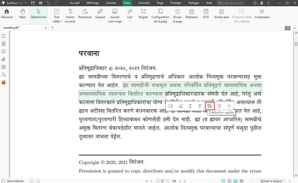 Effectuer une traduction du marathi vers l’anglais pour un PDF sur Windows