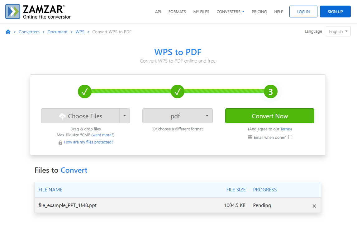 Tranform WPS into PDF Online