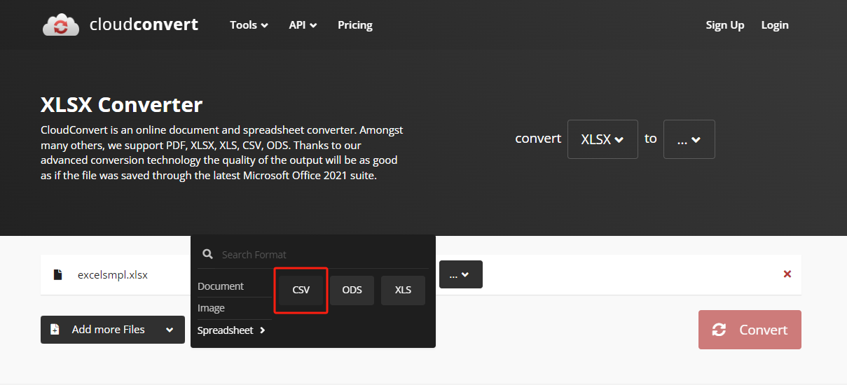 Transform Excel into CSV Online in CloudConvert