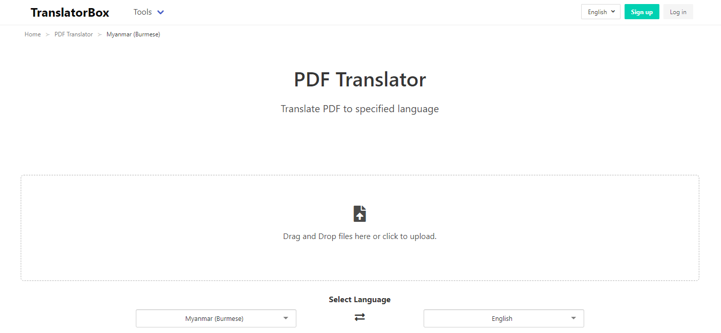 Translate Burmese to English PDF with TranslatorBox