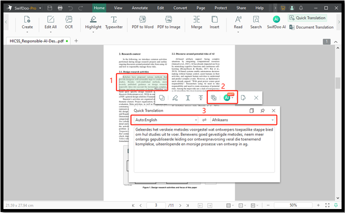 Translate English to Afrikaans in PDF with SwifDoo PDF 1