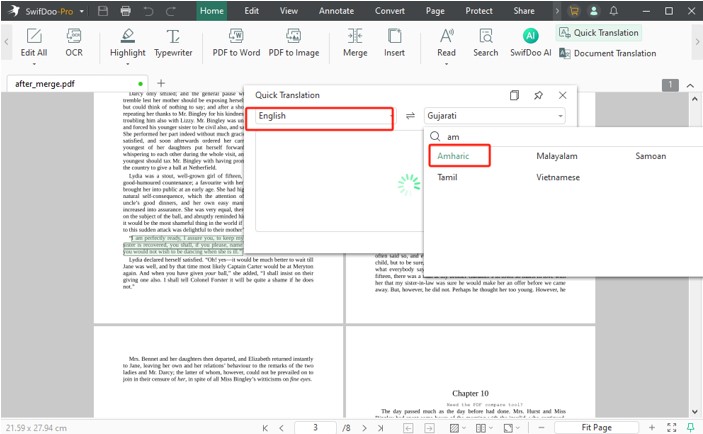 Translate English to Amharic for PDF with SwifDoo PDF 4