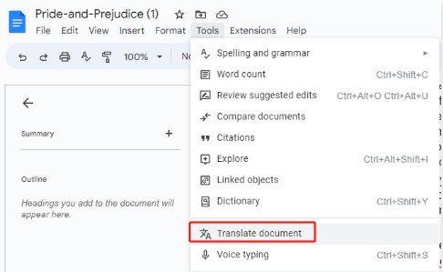 Translate English to Gujarati for PDF with Google Docs