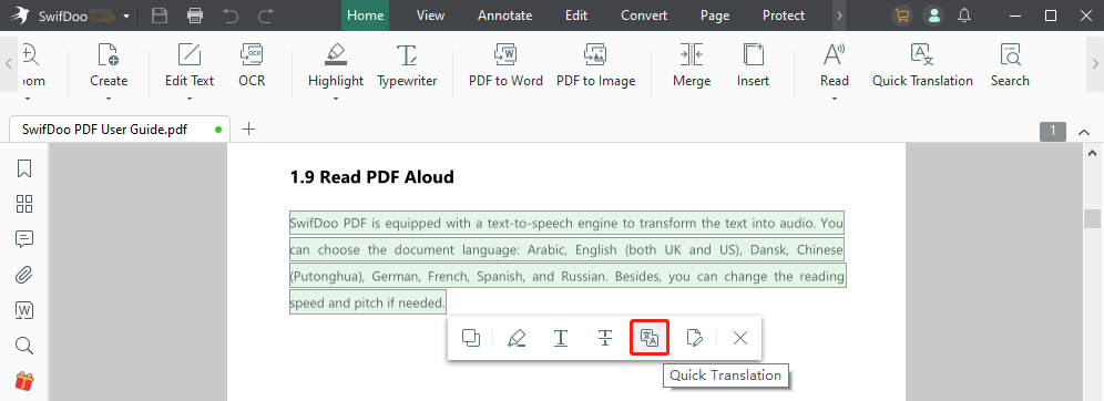 Translate English to Gujarati PDF with SwifDoo PDF step 2