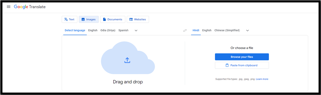 translate English to Hindi in photo with online tool Google Translate