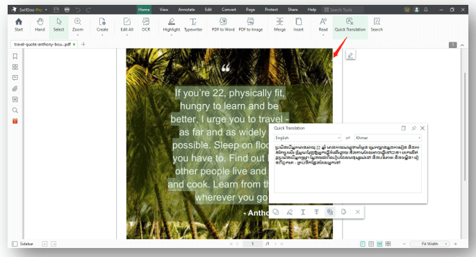 Use SwifDoo PDF to translate English to Khmer