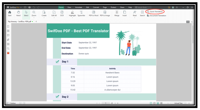 Translate English to Korean for PDF in SwifDoo PDF 1