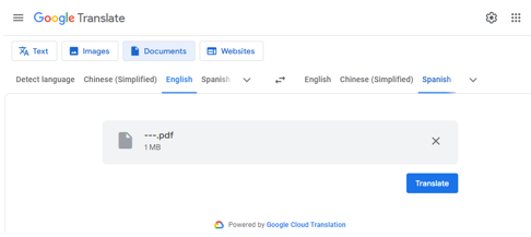 Google Translate for PDF Translation from English to Spanish