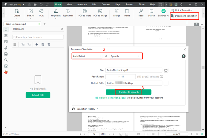 Translate English to Spanish in PDF with SwifDoo PDF 3