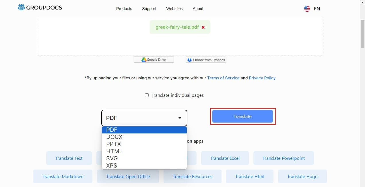 Translate PDF with GroupDocs
