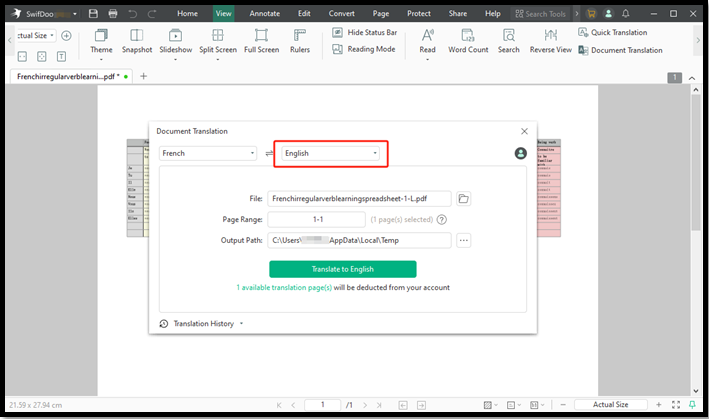 translate Excel file to English with SwifDoo PDF translator 2