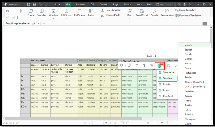 translate Excel file to English with SwifDoo PDF AI translator