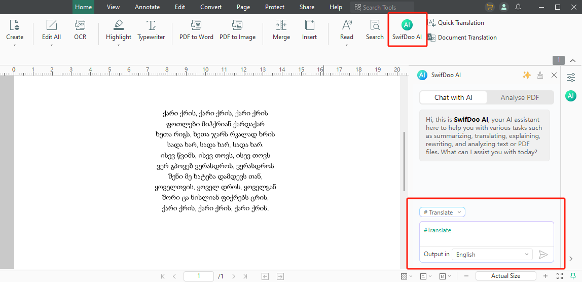 Translate Georgian PDFs with SwifDoo AI