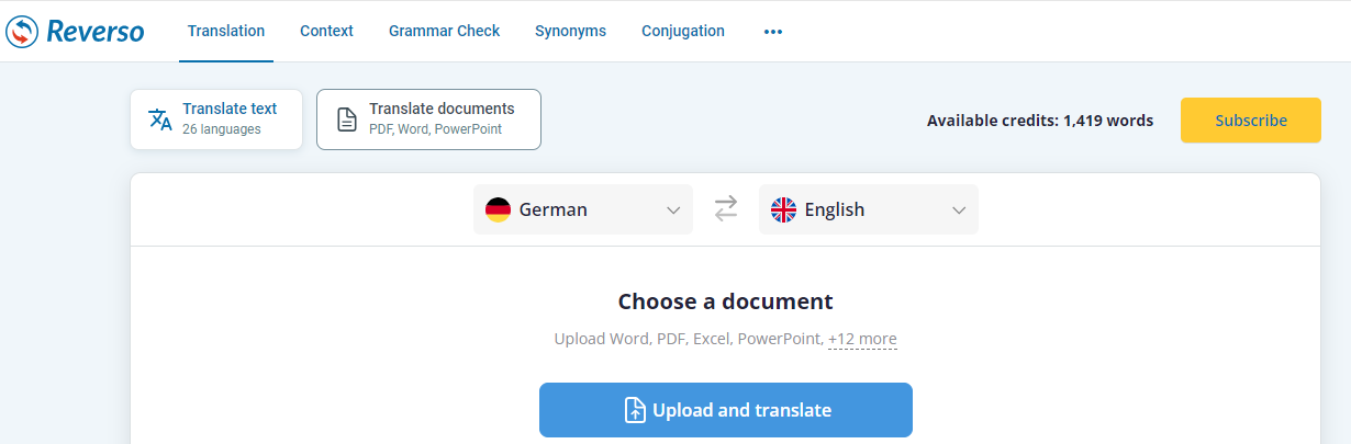 Translate German to English PDF with Reverso