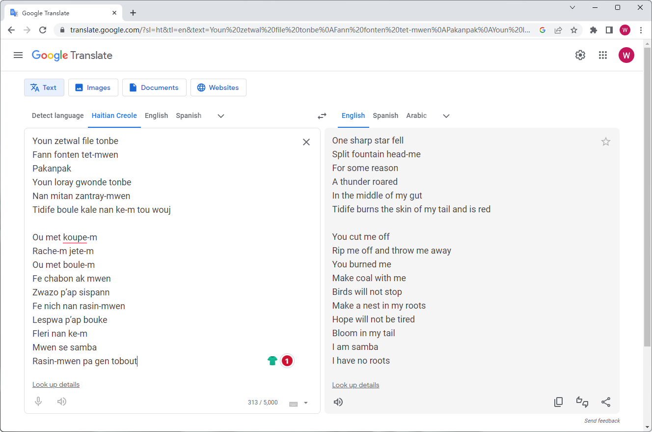 Translate Haitian Creole to English on Google Web