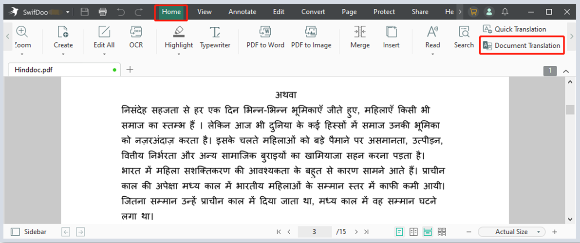 Translate Hindi to Kannada for PDF with SwifDoo PDF step 2