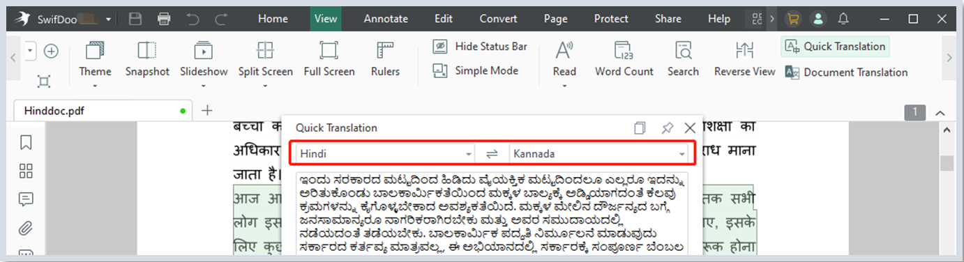 Translate Hindi to Kannada for PDF text with SwifDoo PDF step 3