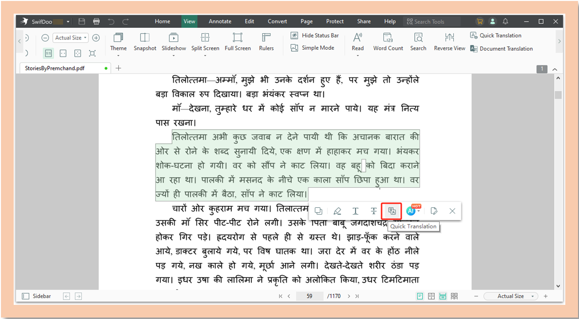 Translate Hindi to Tamil PDF using SwifDoo PDF 1