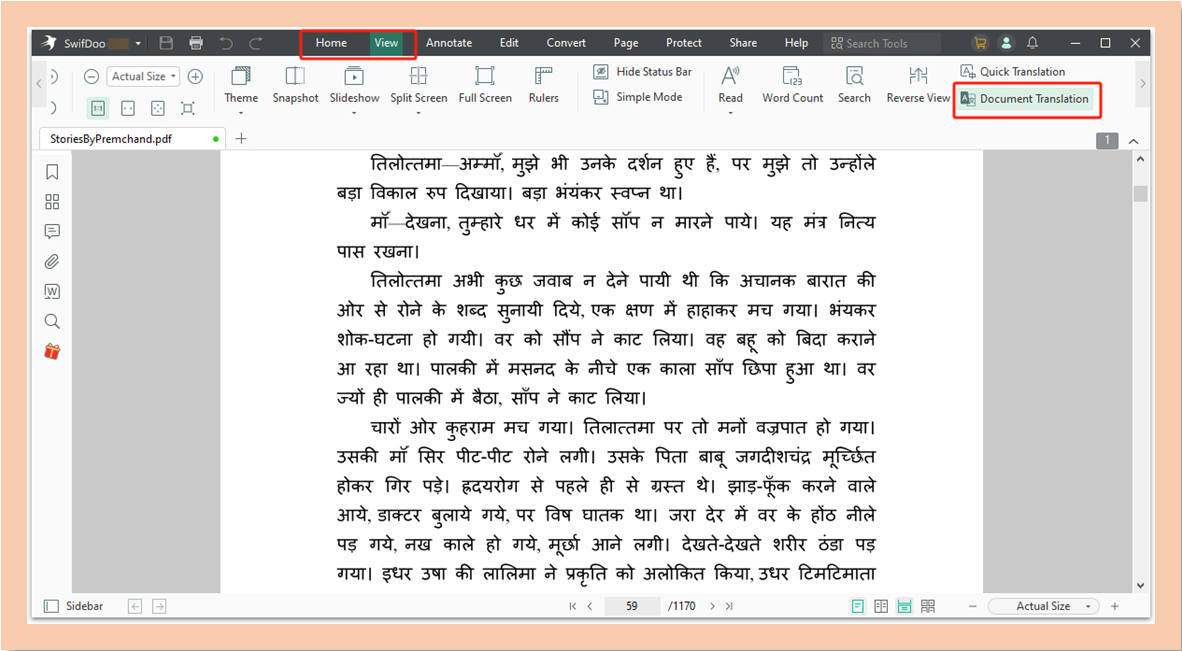 Translate Hindi to Tamil PDF using SwifDoo PDF 3