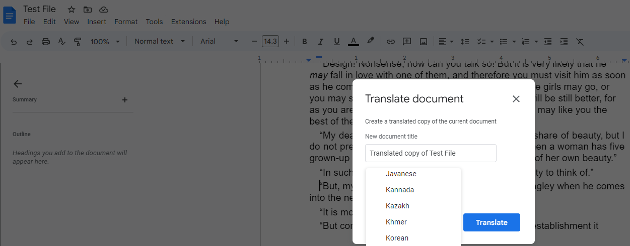 Translate Kannada to English for PDFs with Google Docs