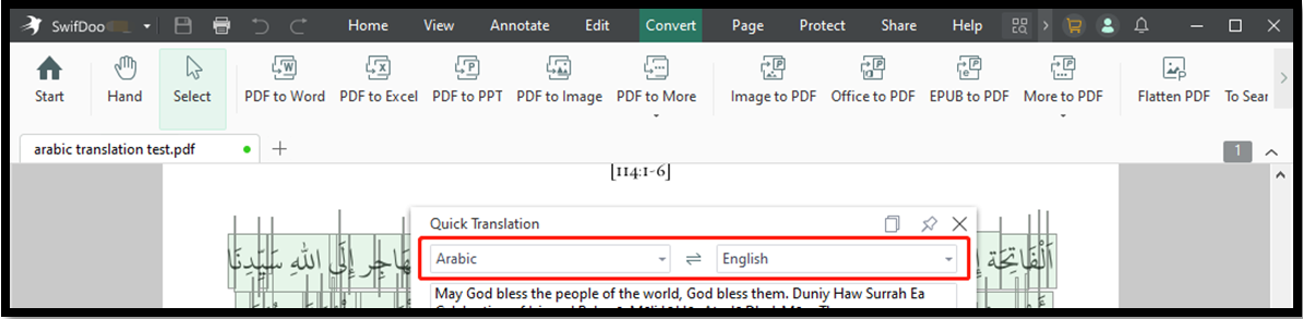 Translate PDF from Arabic to English for text with SwifDoo PDF step 3