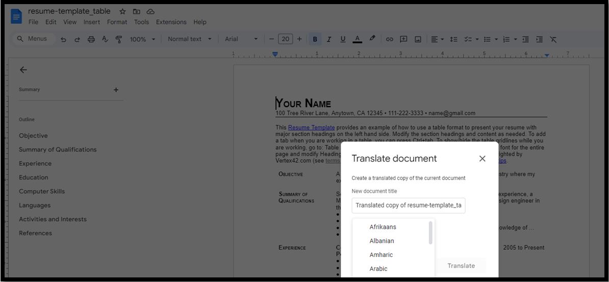 Translate PDF from Arabic to English with Google Docs